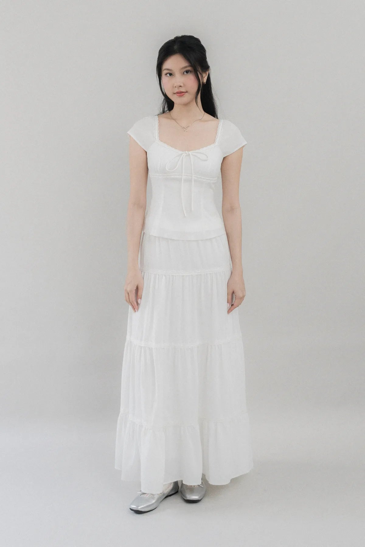 Christine Sleeved Padded Lace Ribbon Top