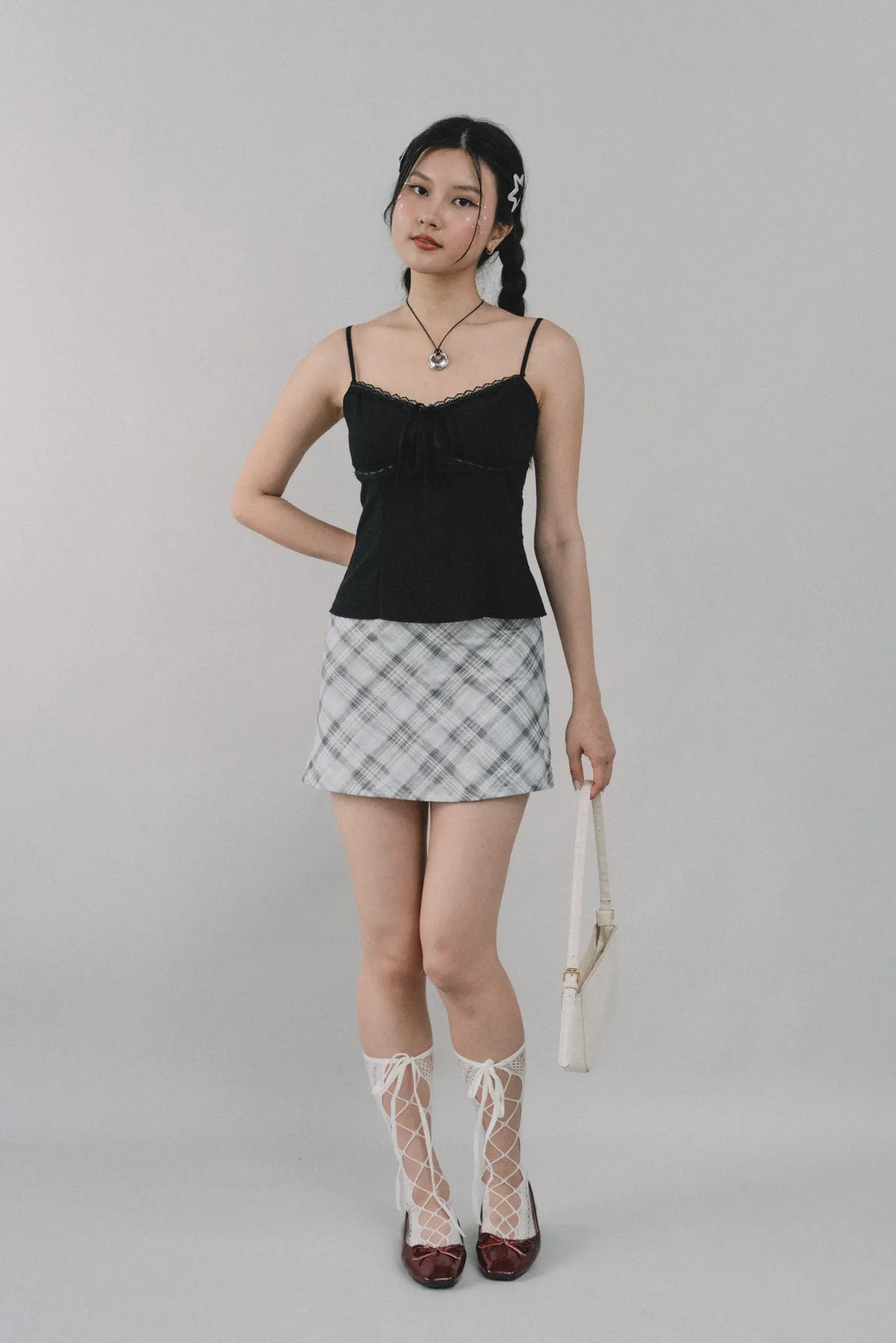Dewy Plaid Mini Skort [CLOUD MESH]