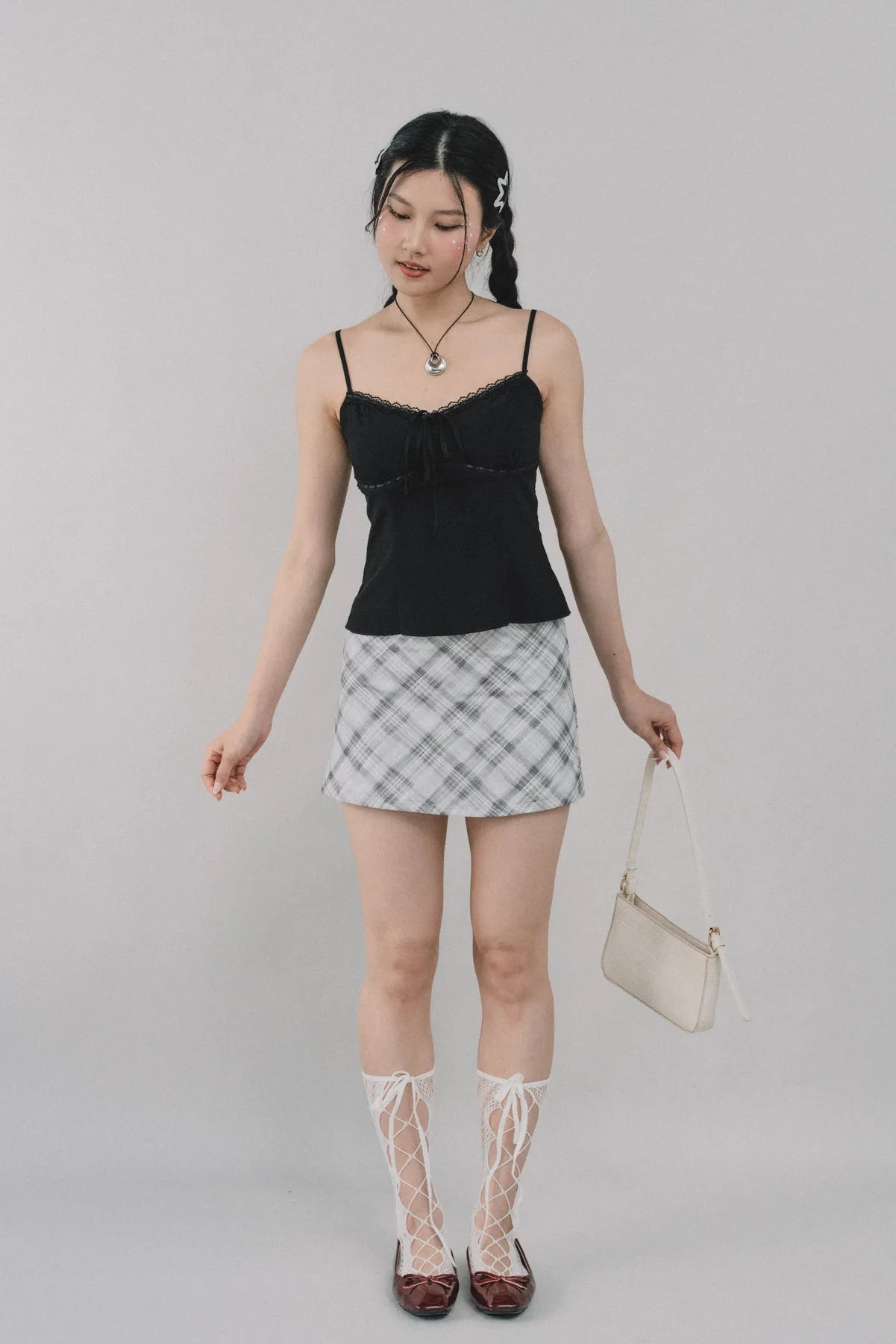 Dewy Plaid Mini Skort [CLOUD MESH]