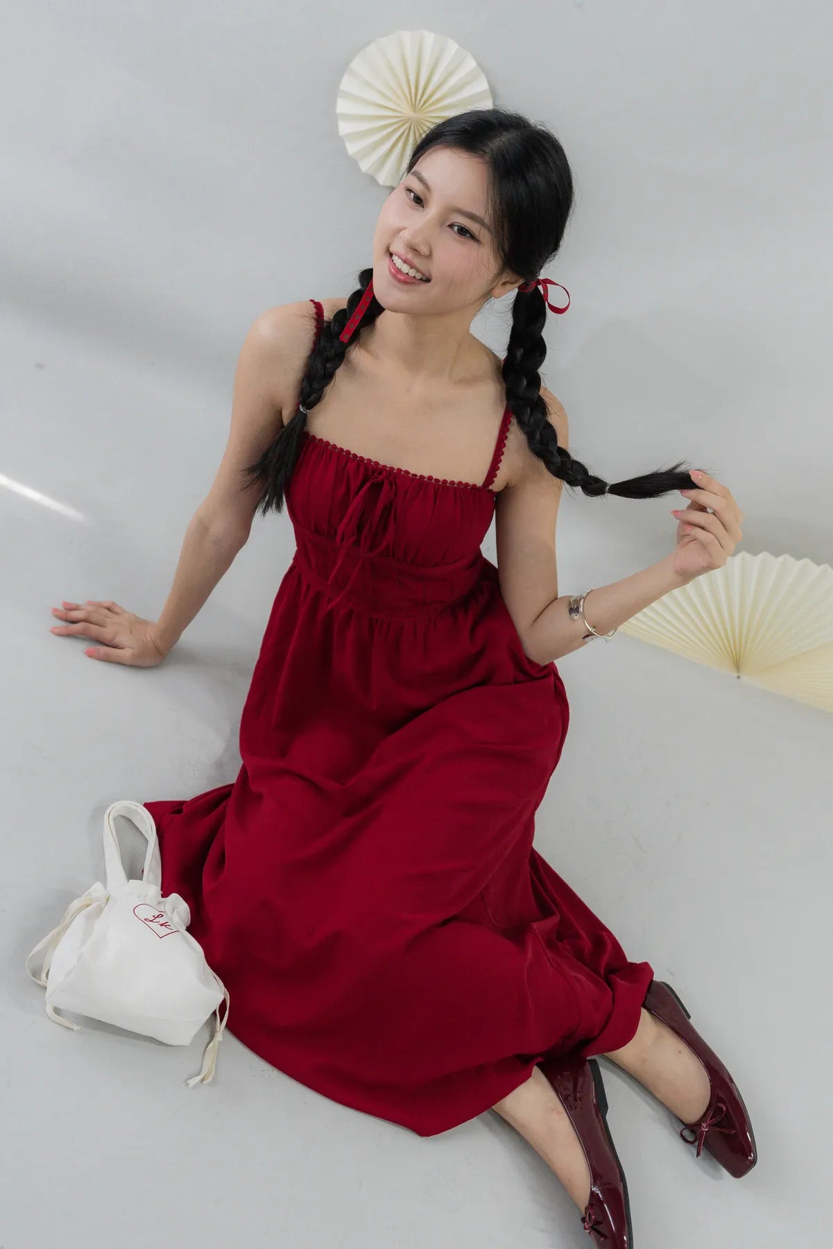 Elysia Ribbon Pintuck Padded Maxi Dress