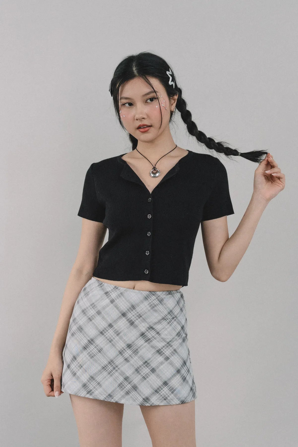 Dewy Plaid Mini Skort [CLOUD MESH]