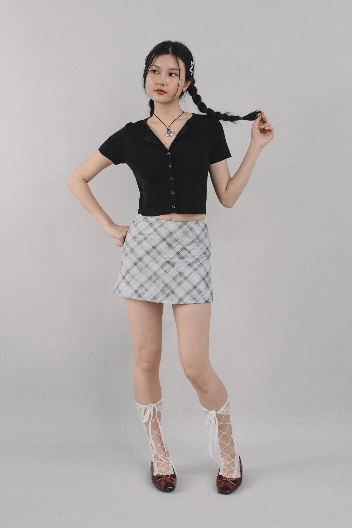 Dewy Plaid Mini Skort [CLOUD MESH]