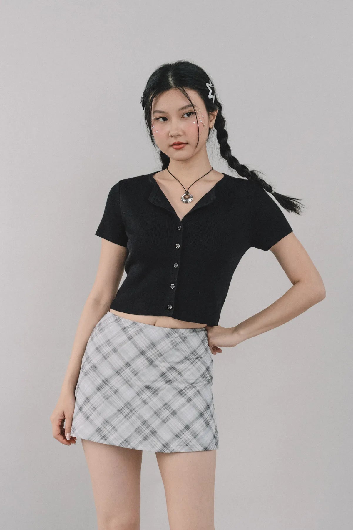 Dewy Plaid Mini Skort [CLOUD MESH]
