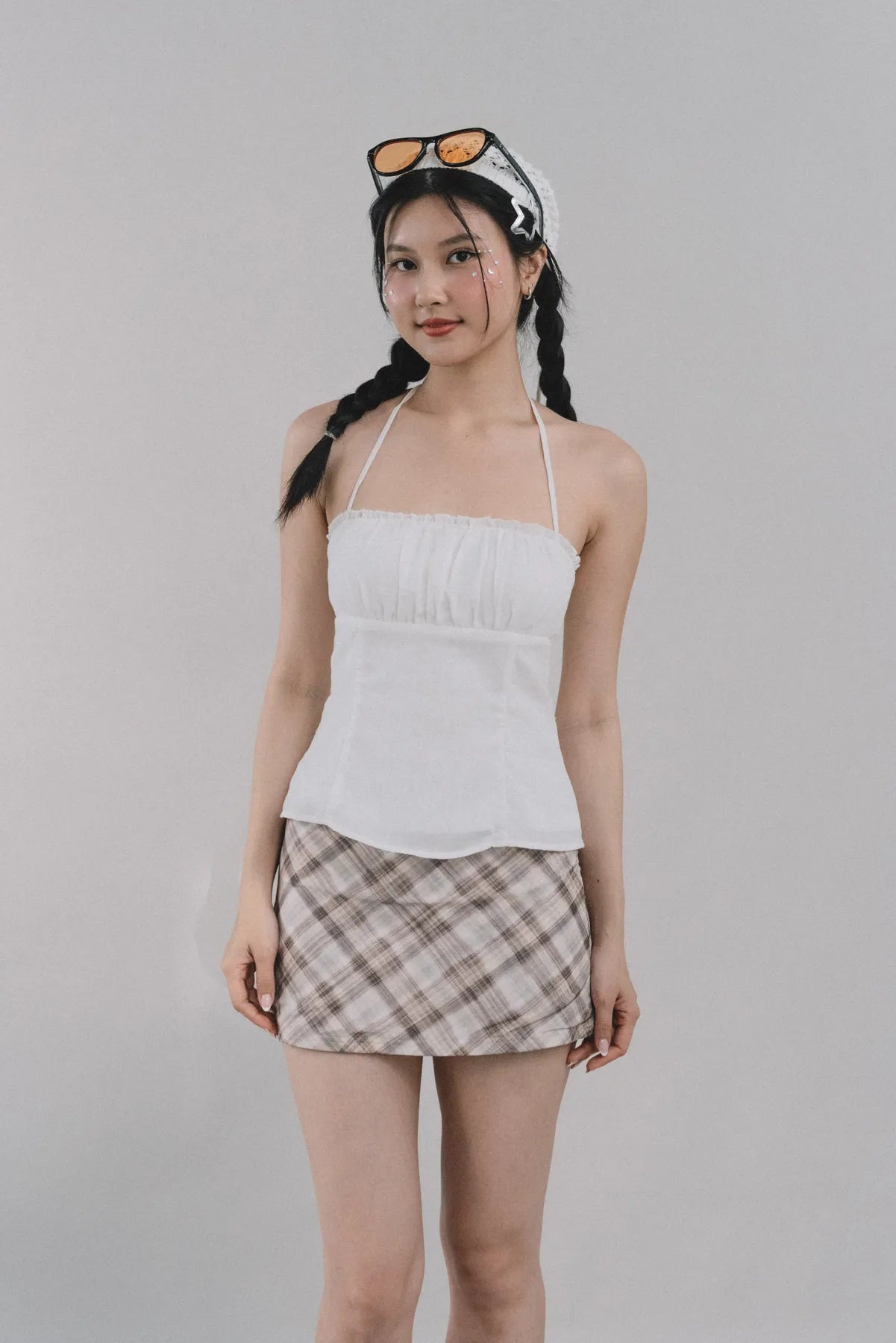 Dewy Plaid Mini Skort [CLOUD MESH]