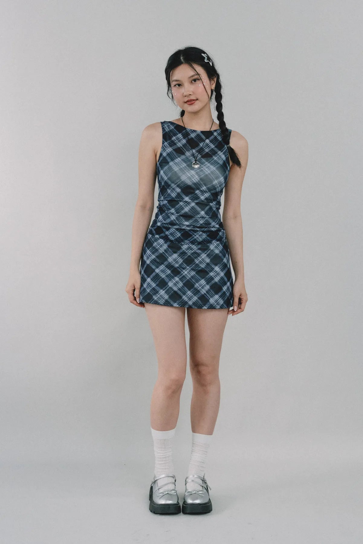 Dewy Plaid Mini Skort [CLOUD MESH]