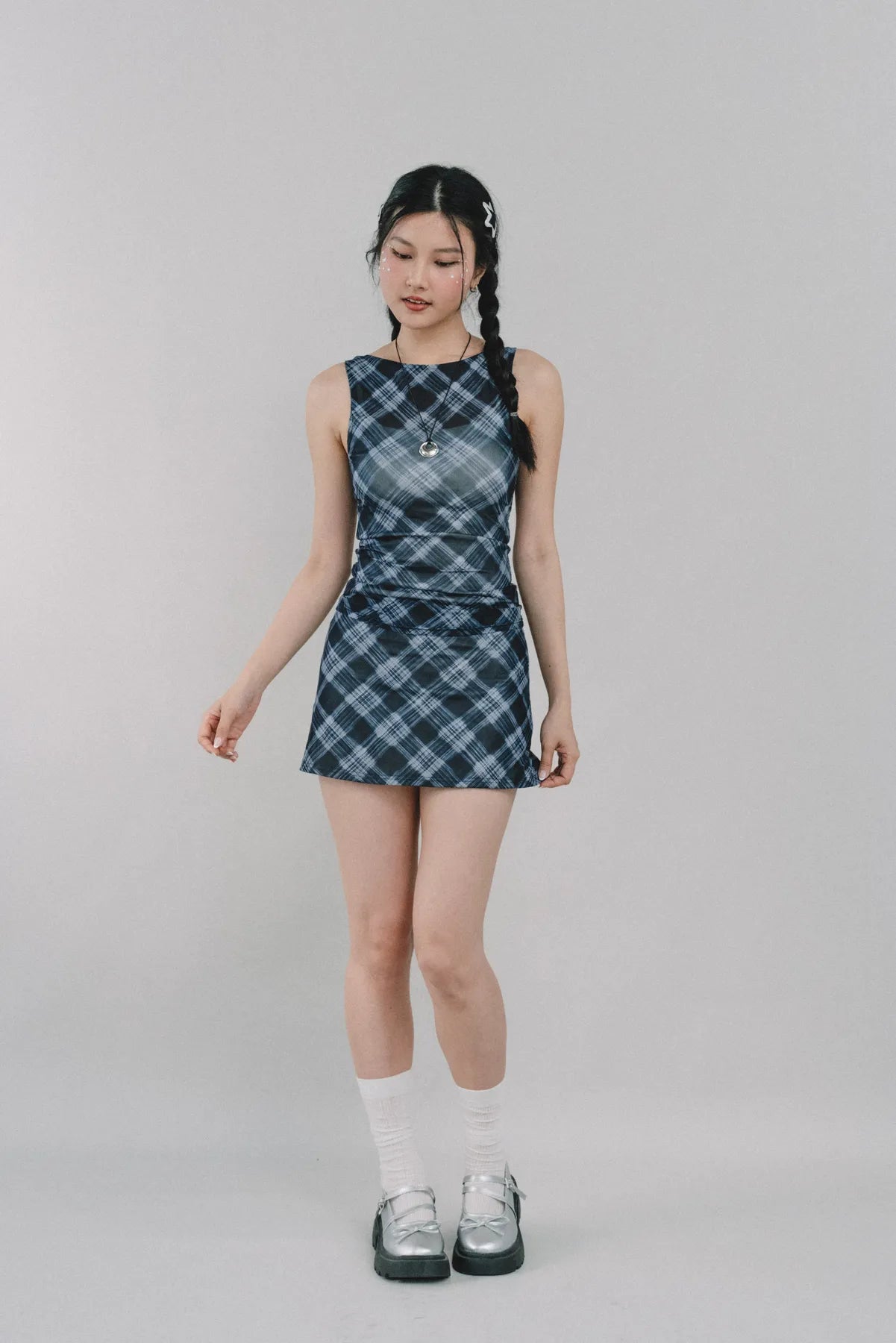 Dewy Plaid Mini Skort [CLOUD MESH]