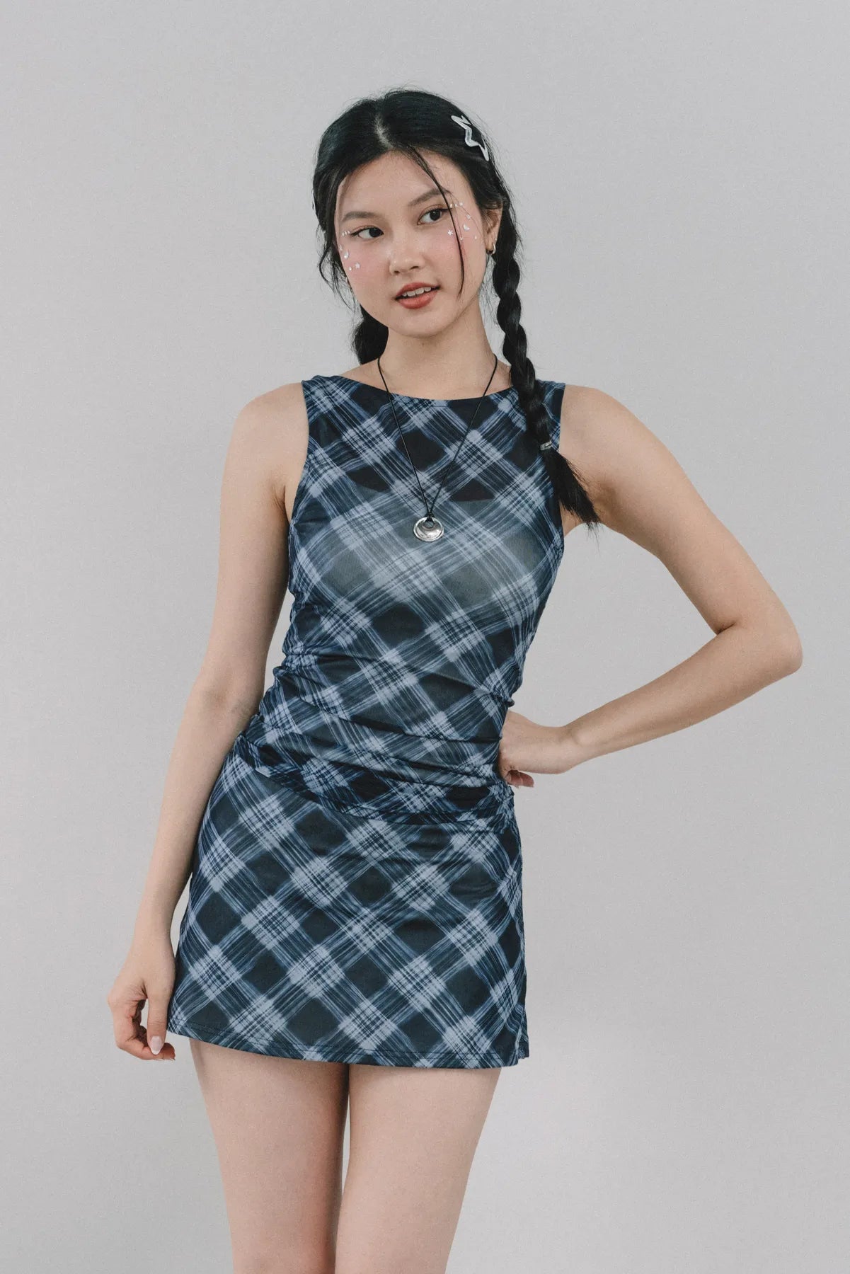 Dewy Plaid Mini Skort [CLOUD MESH]