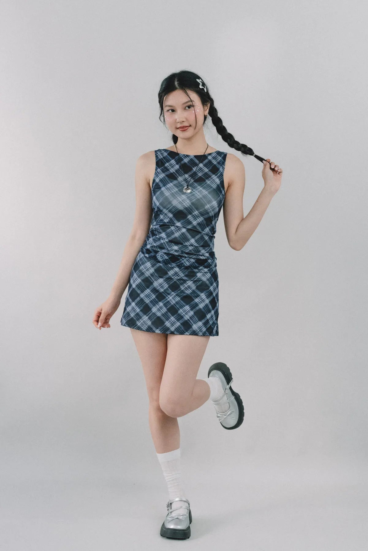 Dewy Plaid Mini Skort [CLOUD MESH]