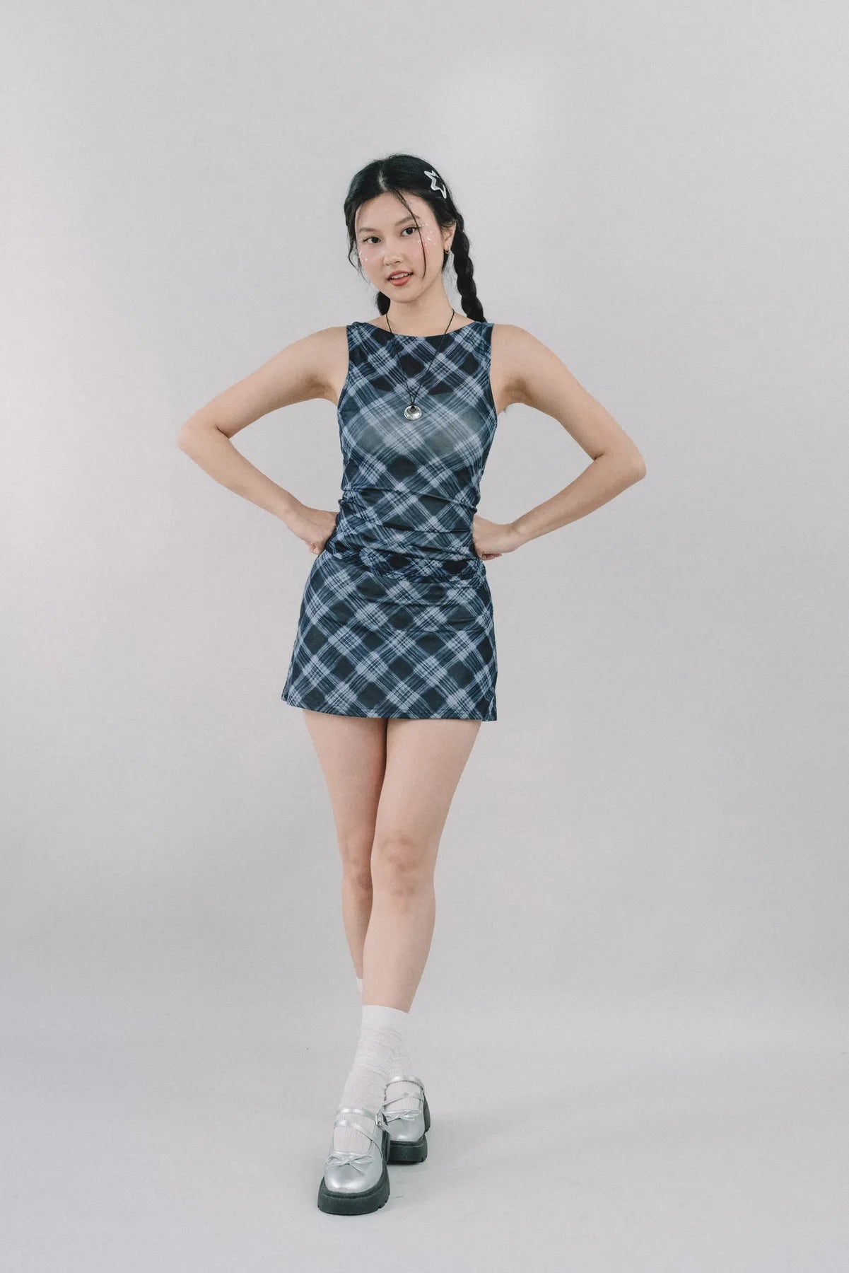 Dewy Plaid Mini Skort [CLOUD MESH]