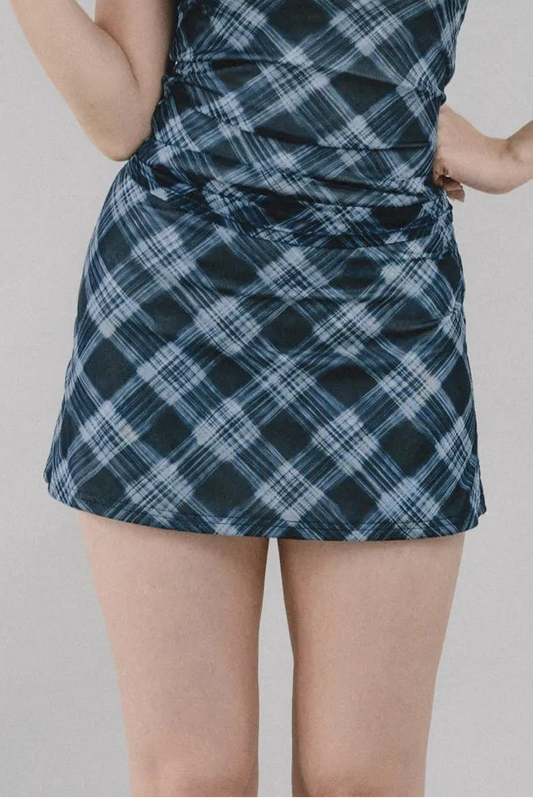 Dewy Plaid Mini Skort [CLOUD MESH]