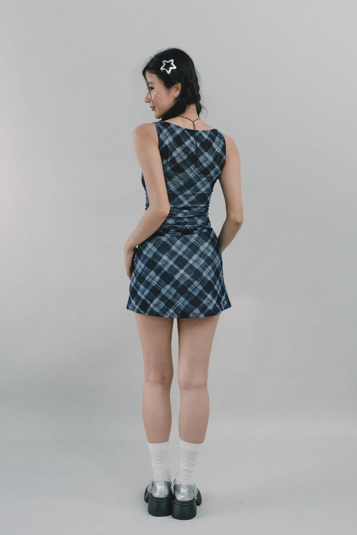Dewy Plaid Mini Skort [CLOUD MESH]