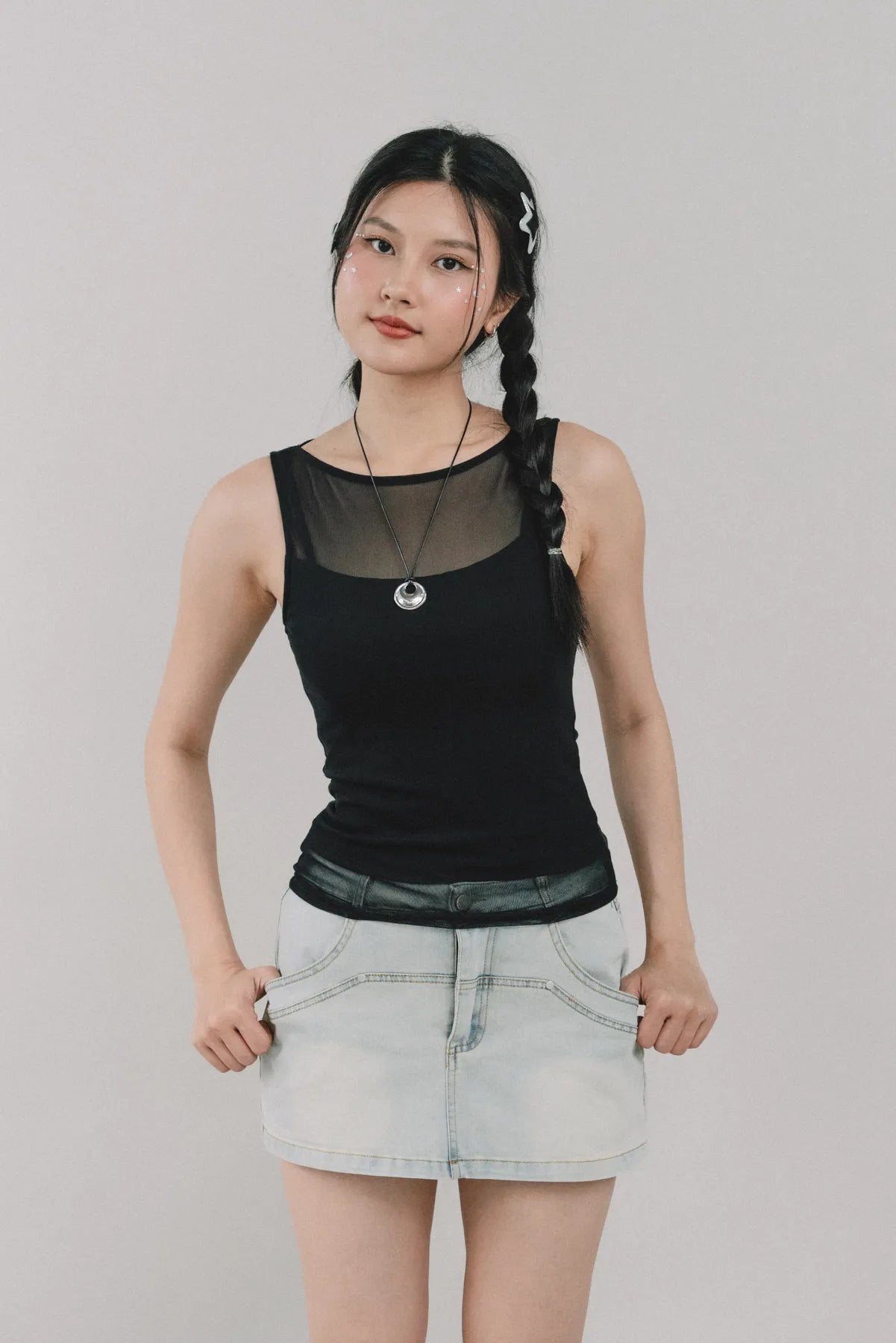 Blaire Padded Mesh Top [CLOUD MESH]