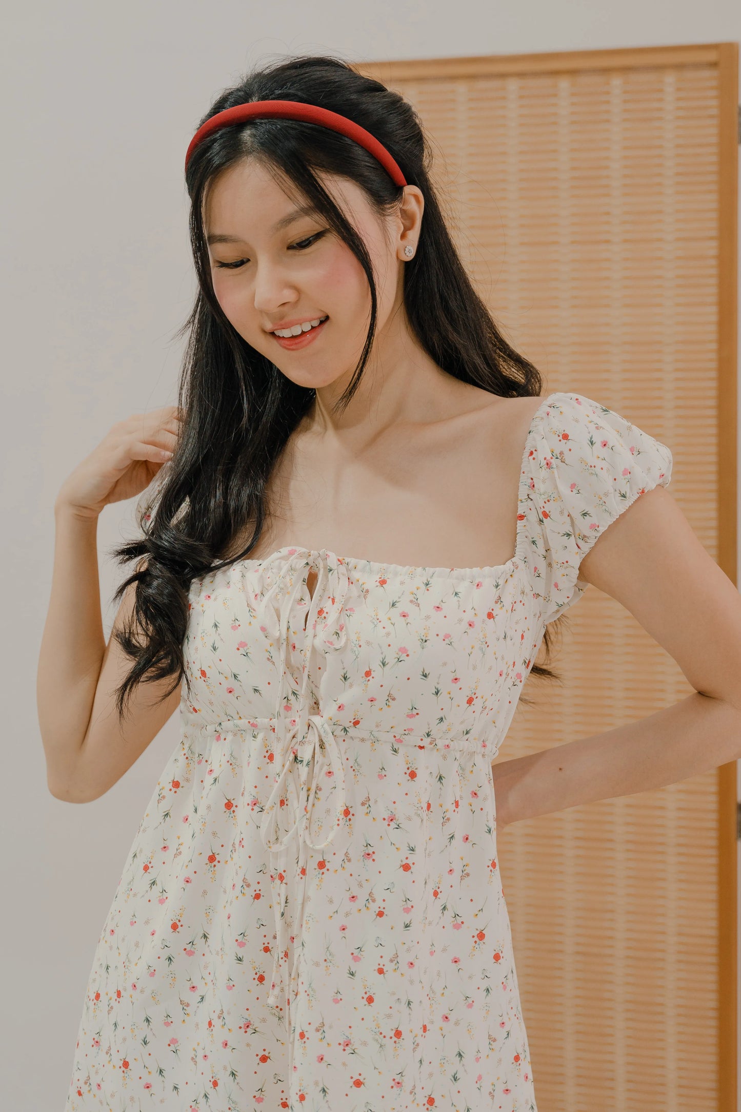 LIKKA x BEUTEA Faye Ribbon Tie Padded Mini Dress