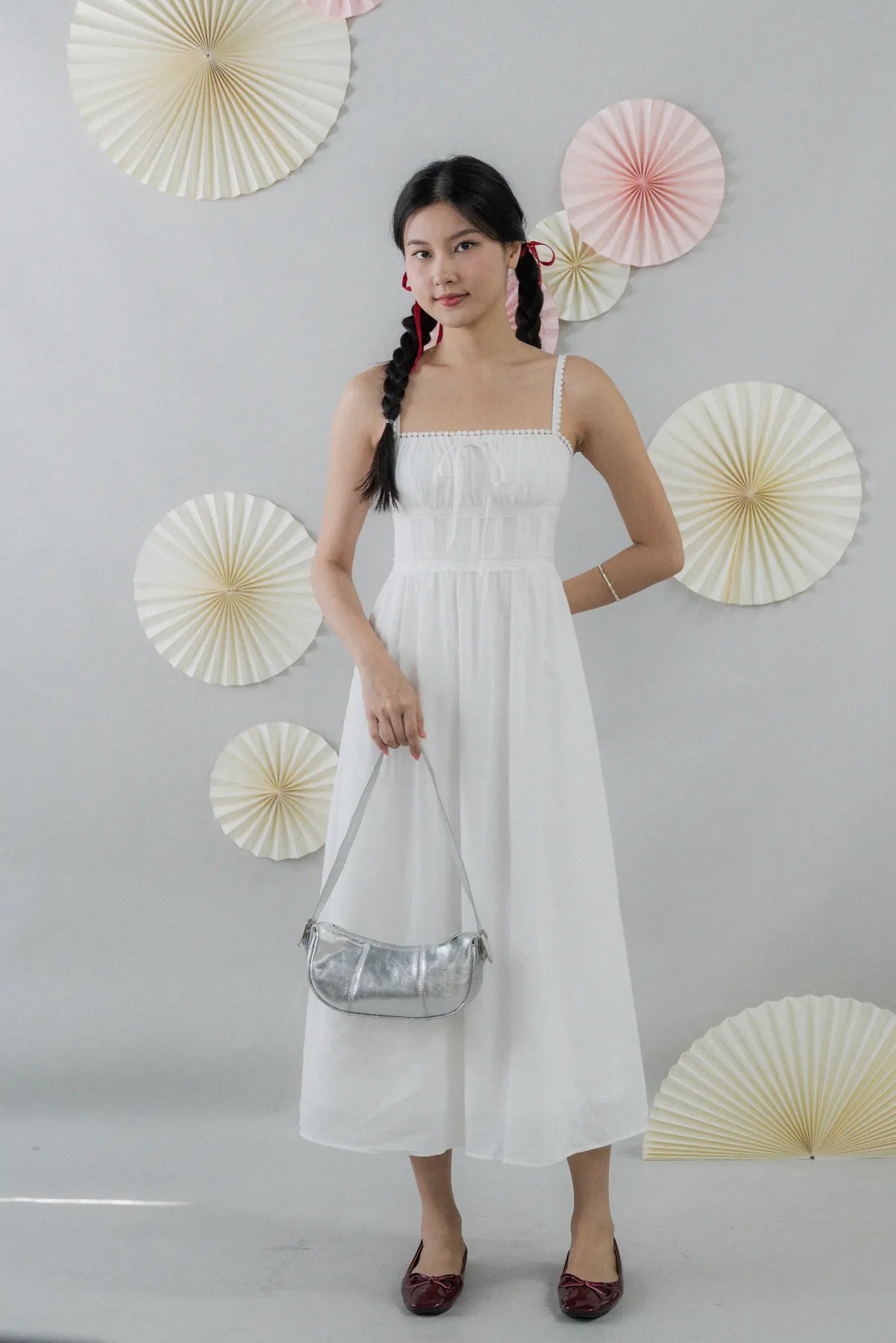 Elysia Ribbon Pintuck Padded Maxi Dress