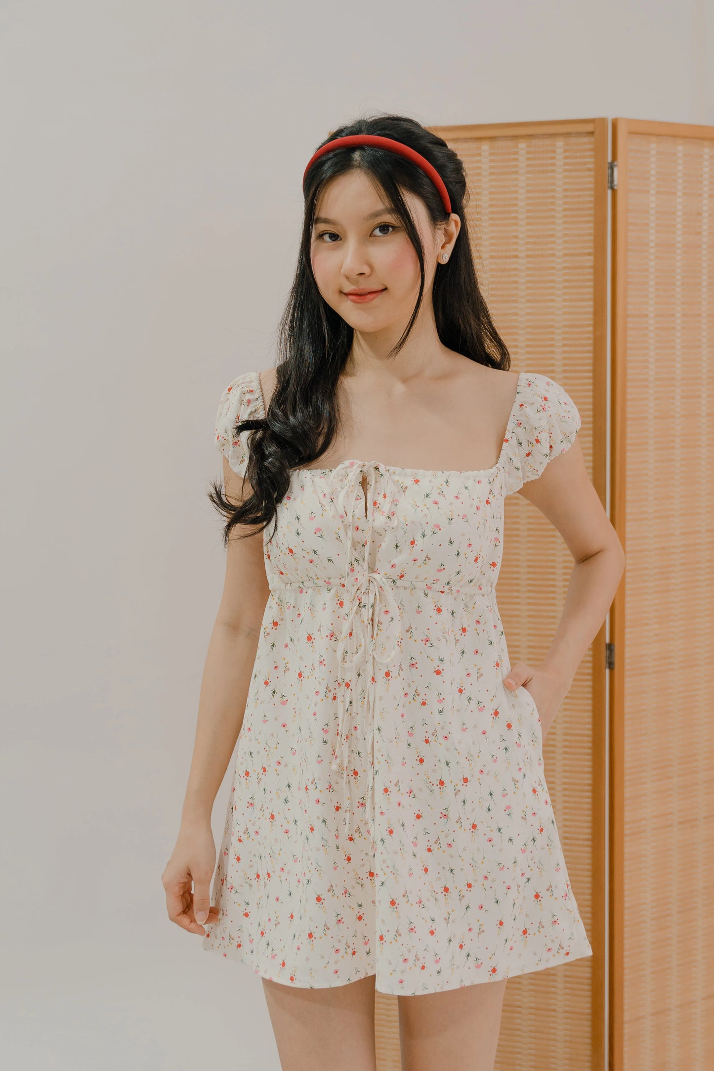 LIKKA x BEUTEA Faye Ribbon Tie Padded Mini Dress