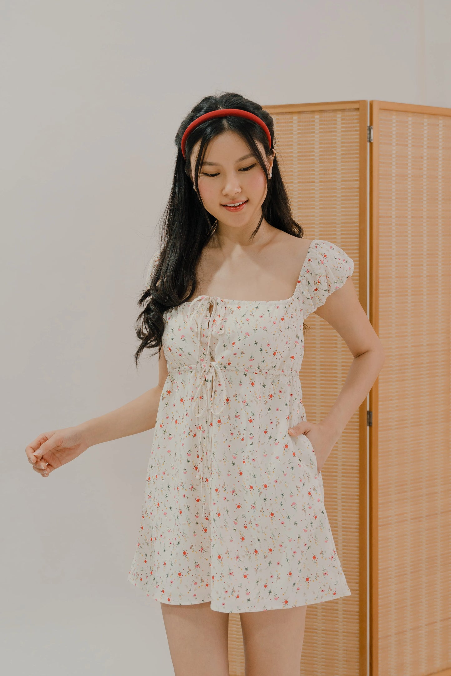 LIKKA x BEUTEA Faye Ribbon Tie Padded Mini Dress