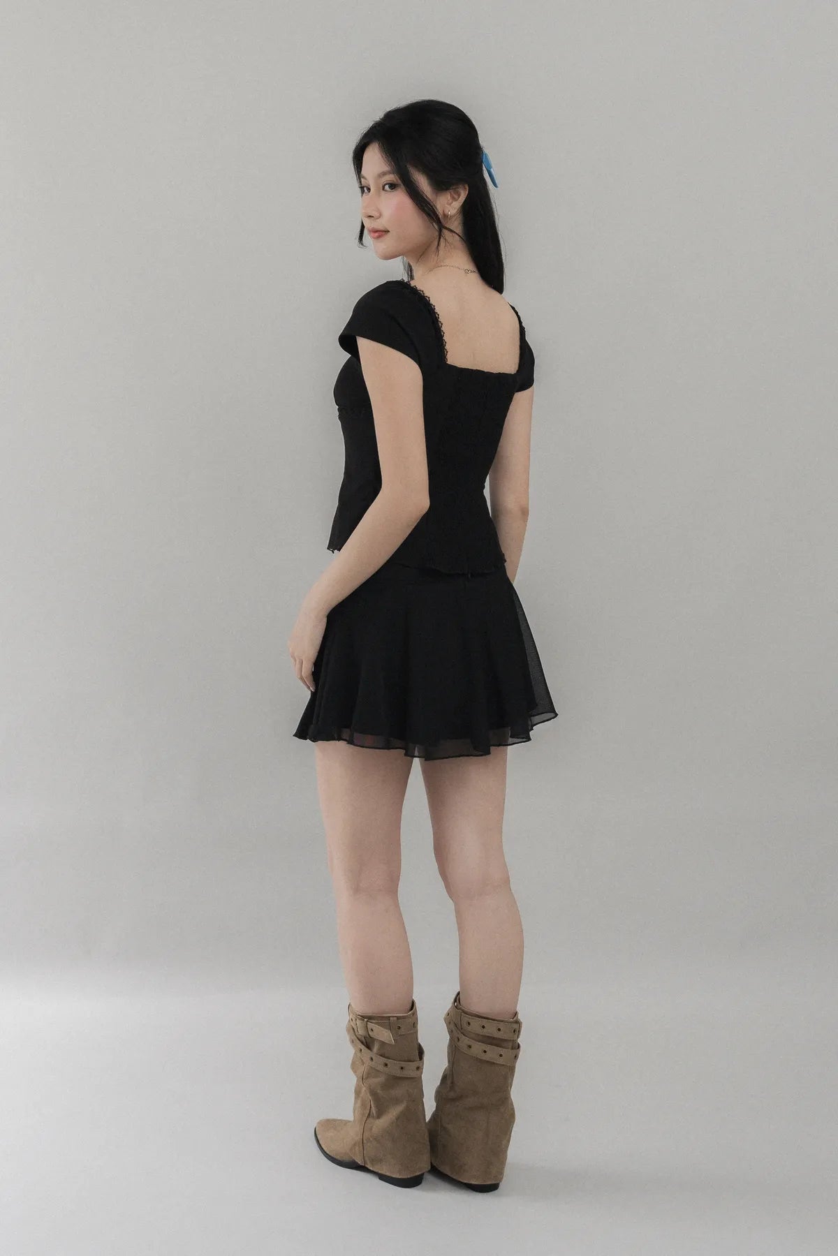 Christine Sleeved Padded Lace Ribbon Top
