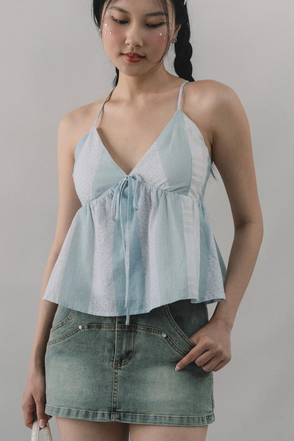 Peony Patchwork Babydoll Padded Top