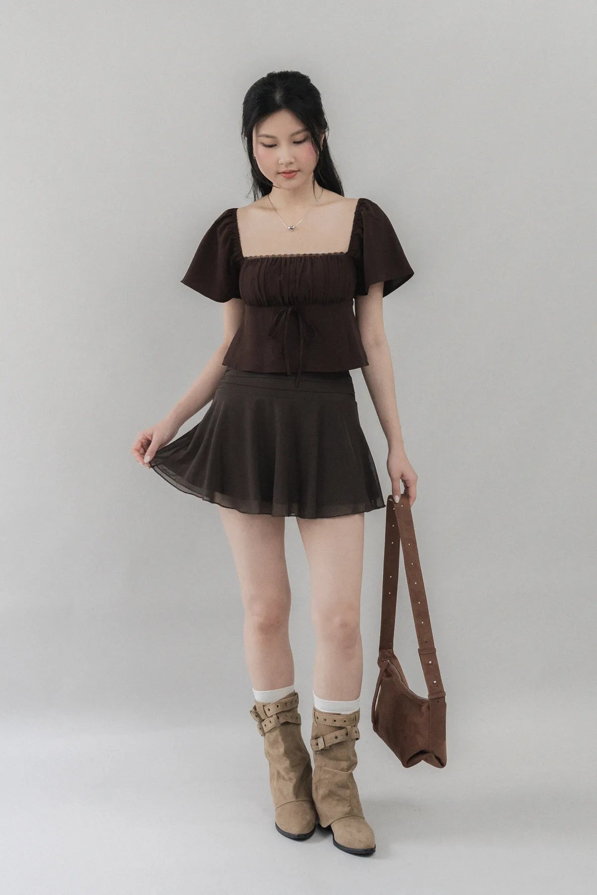Kiara Flutter Sleeves Padded Babydoll Top