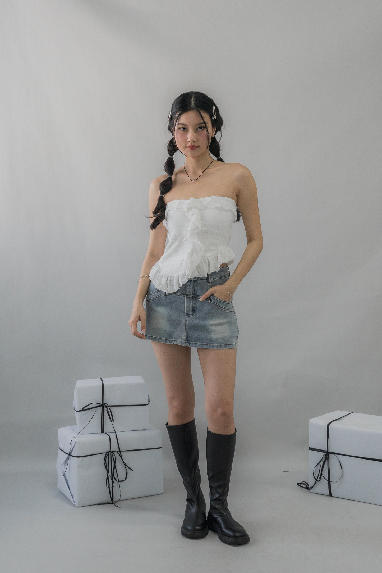 (PREORDER) Denise Distressed Padded Tube Top