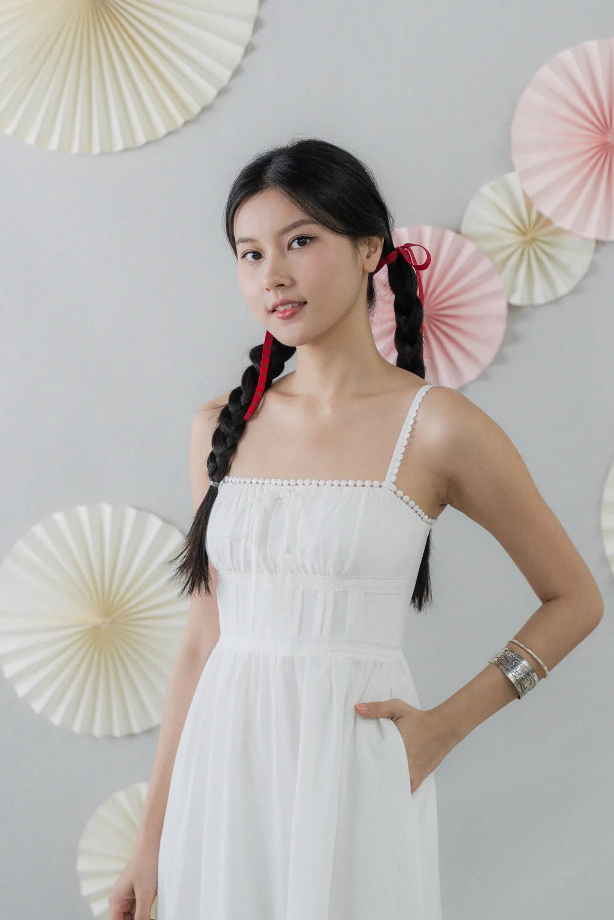 Elysia Ribbon Pintuck Padded Maxi Dress