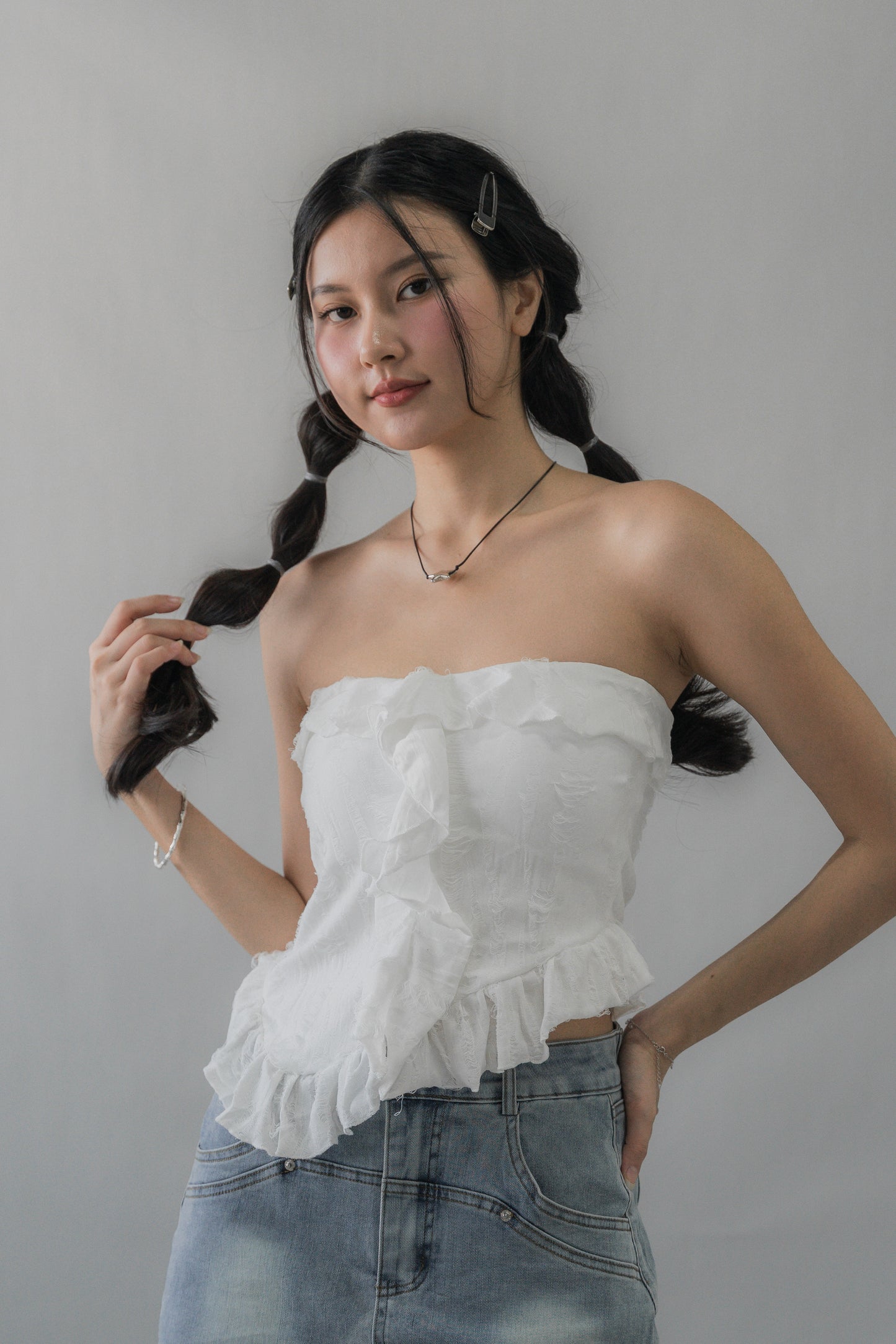(PREORDER) Denise Distressed Padded Tube Top