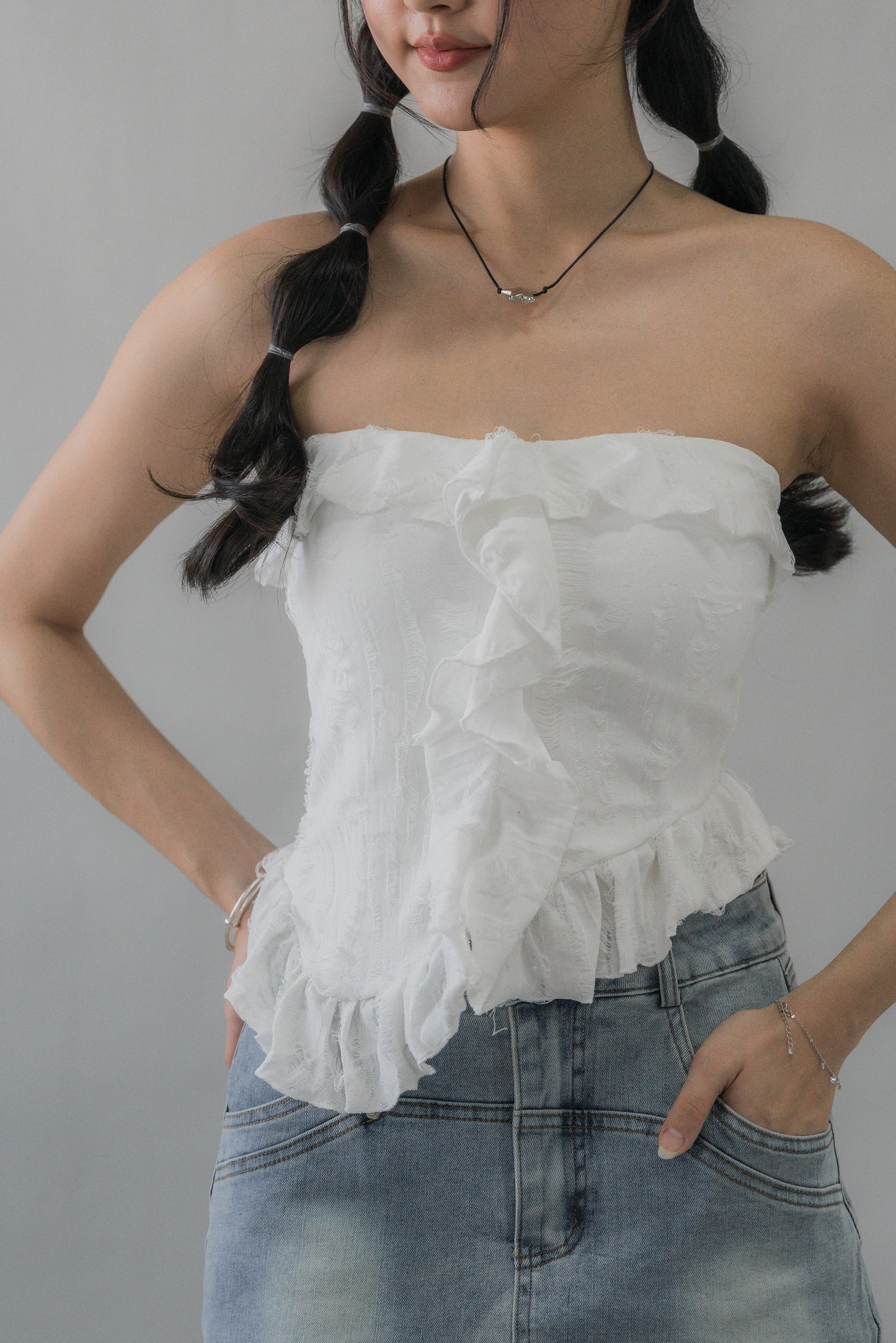 (PREORDER) Denise Distressed Padded Tube Top
