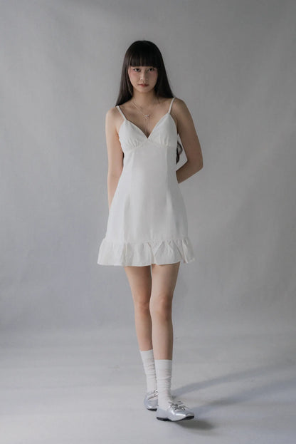 Kayla V-Neck Ruffled Hem Padded Mini Dress