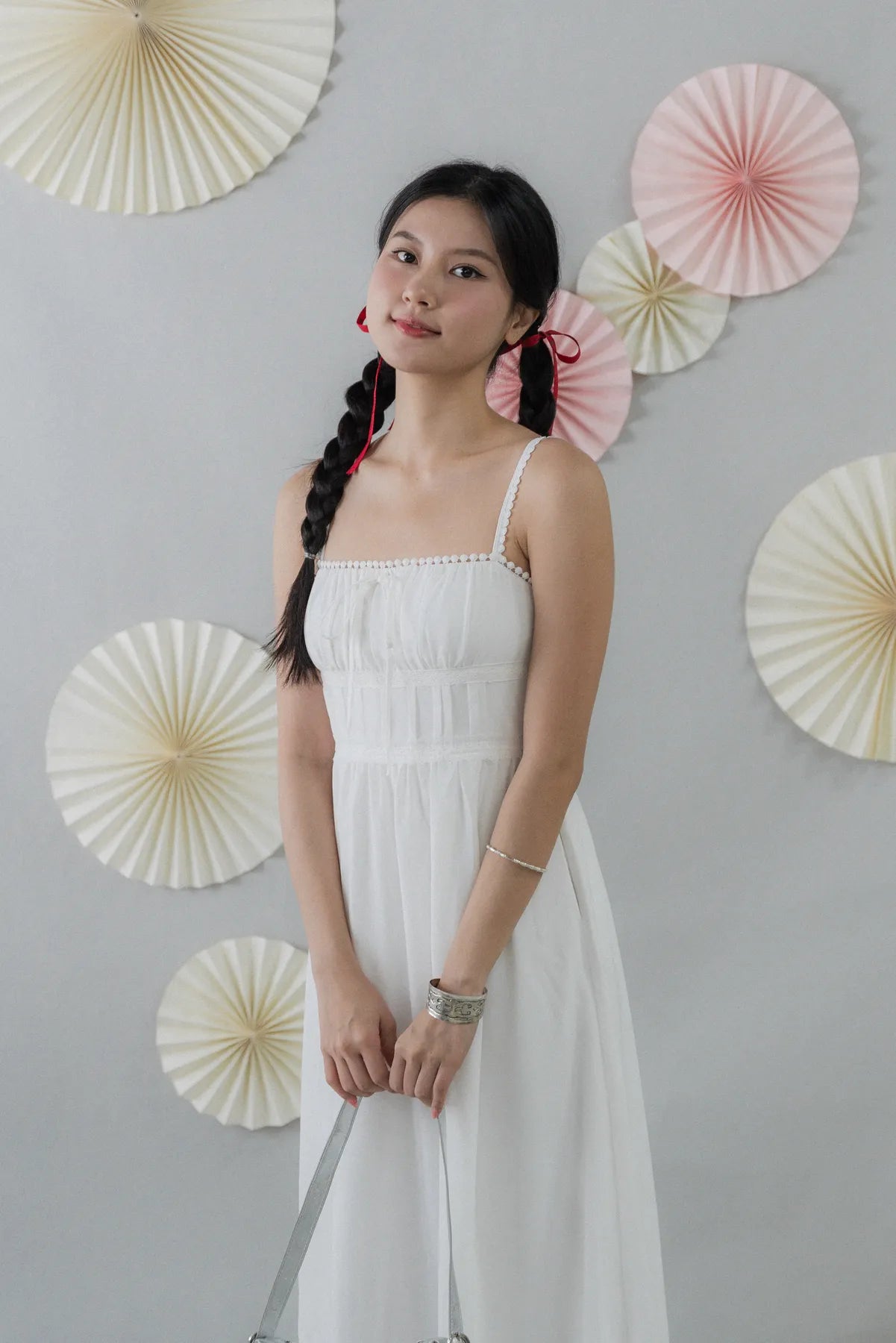 Elysia Ribbon Pintuck Padded Maxi Dress