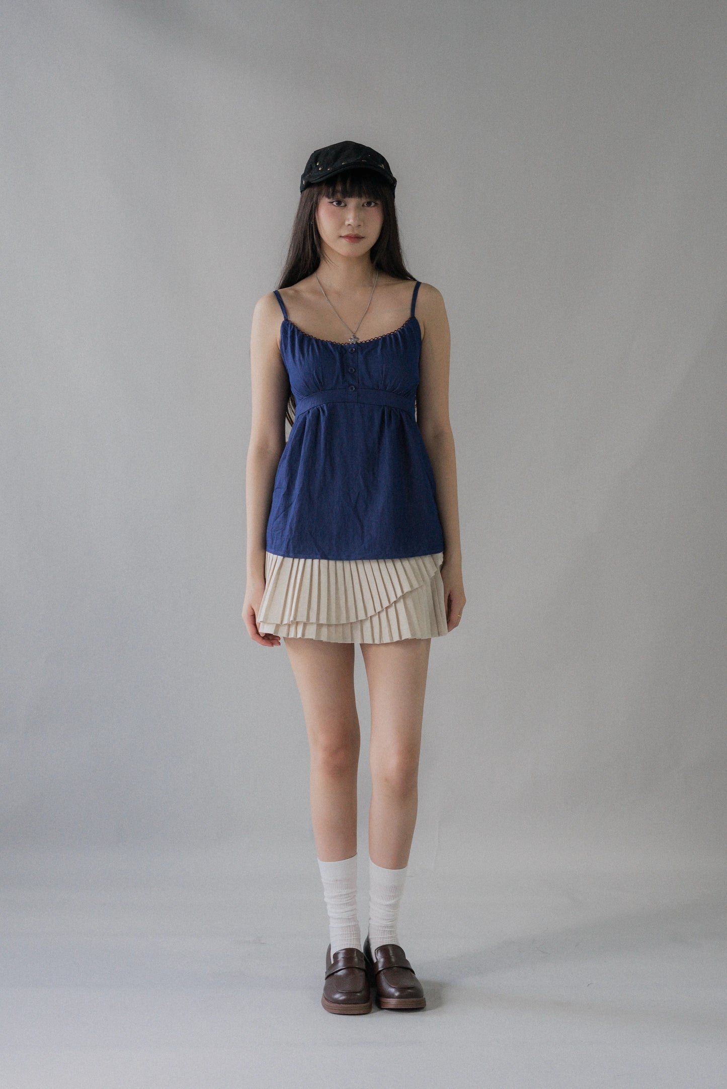 Sydney Scallop Trim Padded Button Tank Top