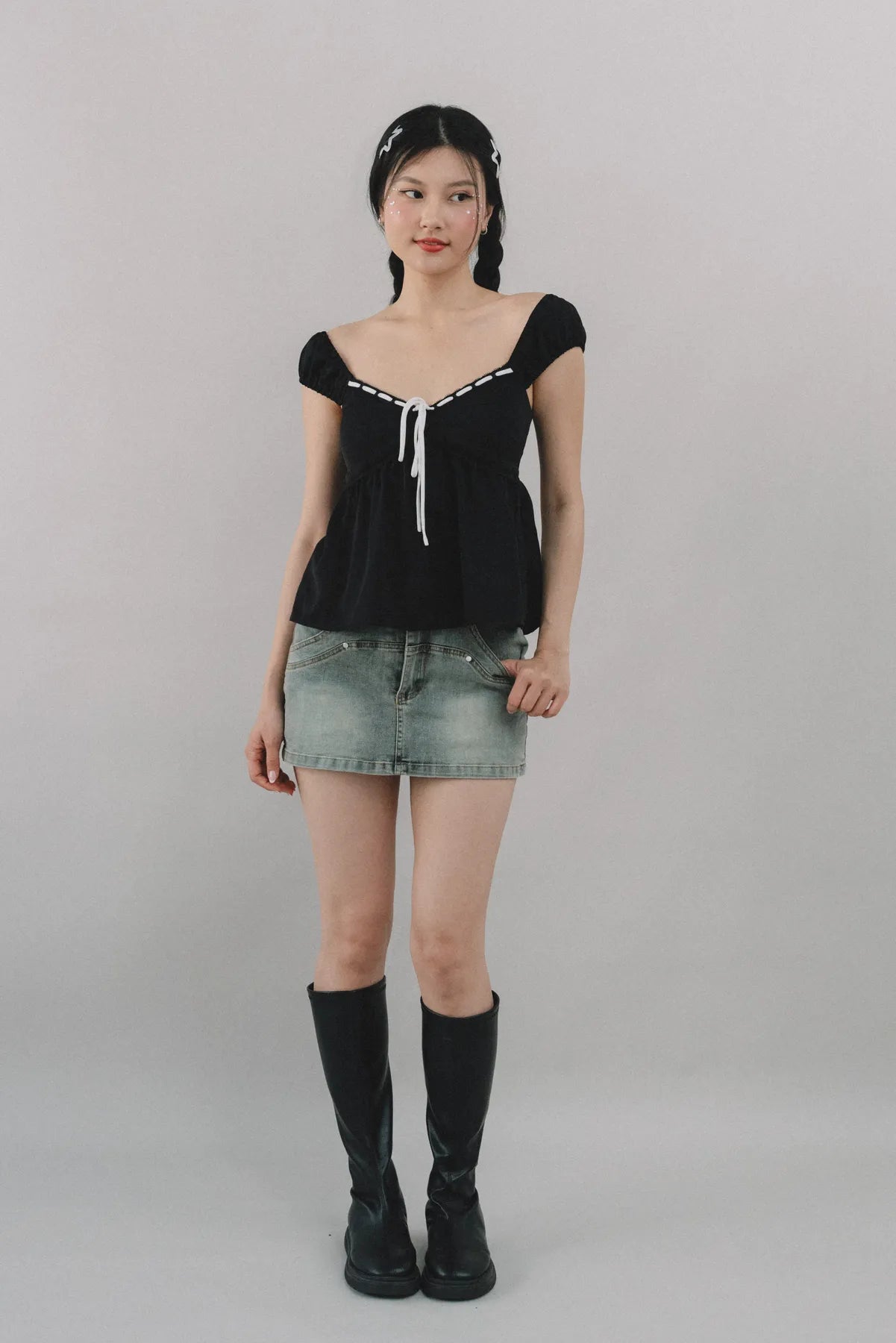 Polly Contrast Trim Padded Sleeved Top