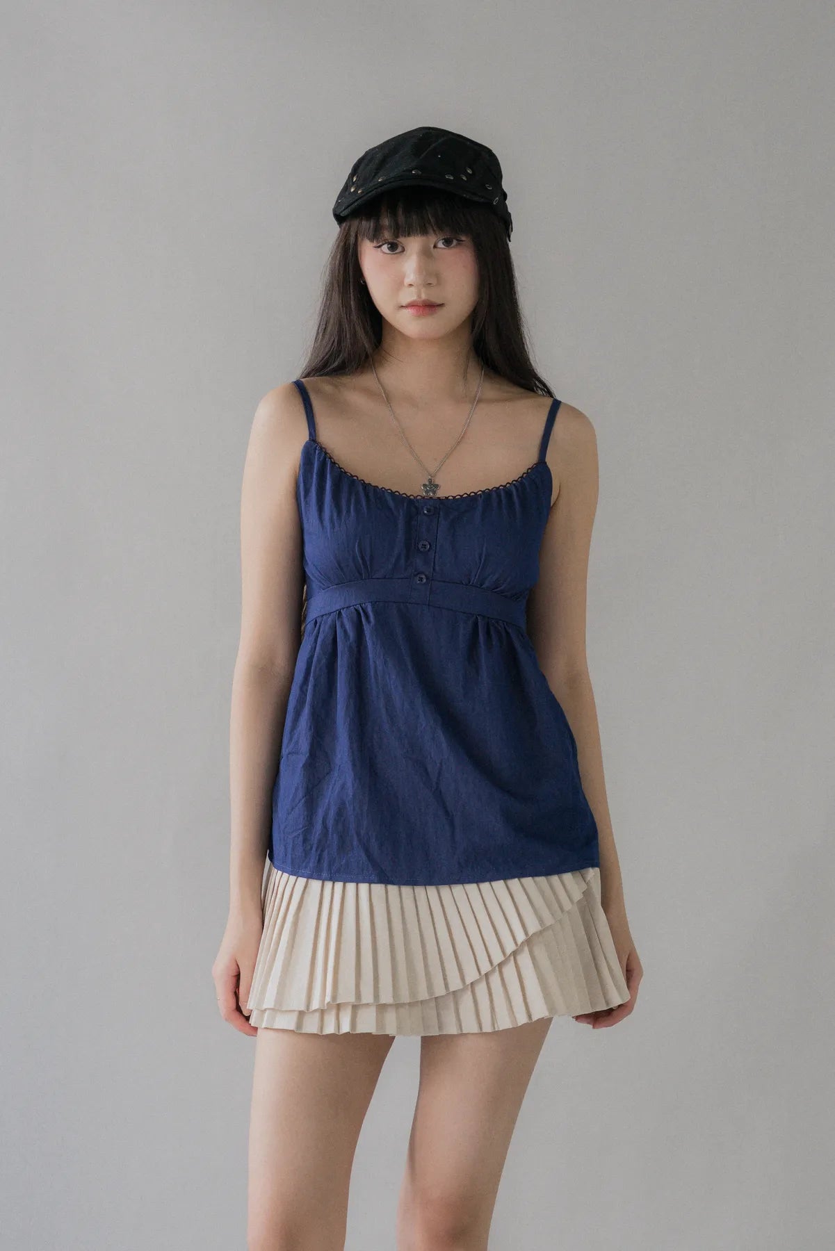 Sydney Scallop Trim Padded Button Tank Top