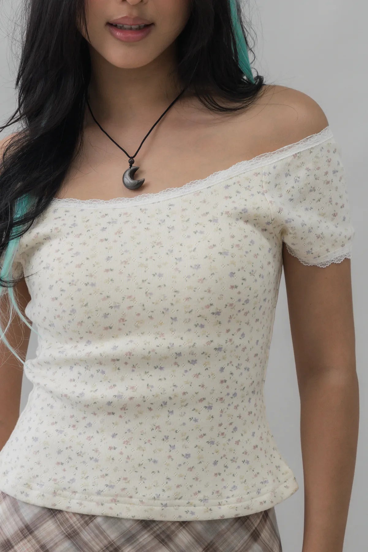 Valerie Pointelle Off Shoulder Short Sleeve Top