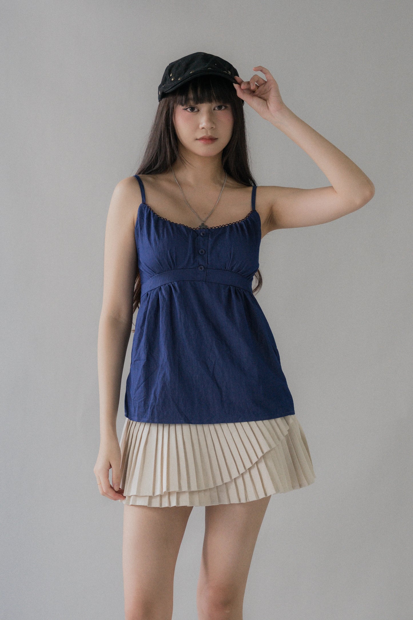Sydney Scallop Trim Padded Button Tank Top