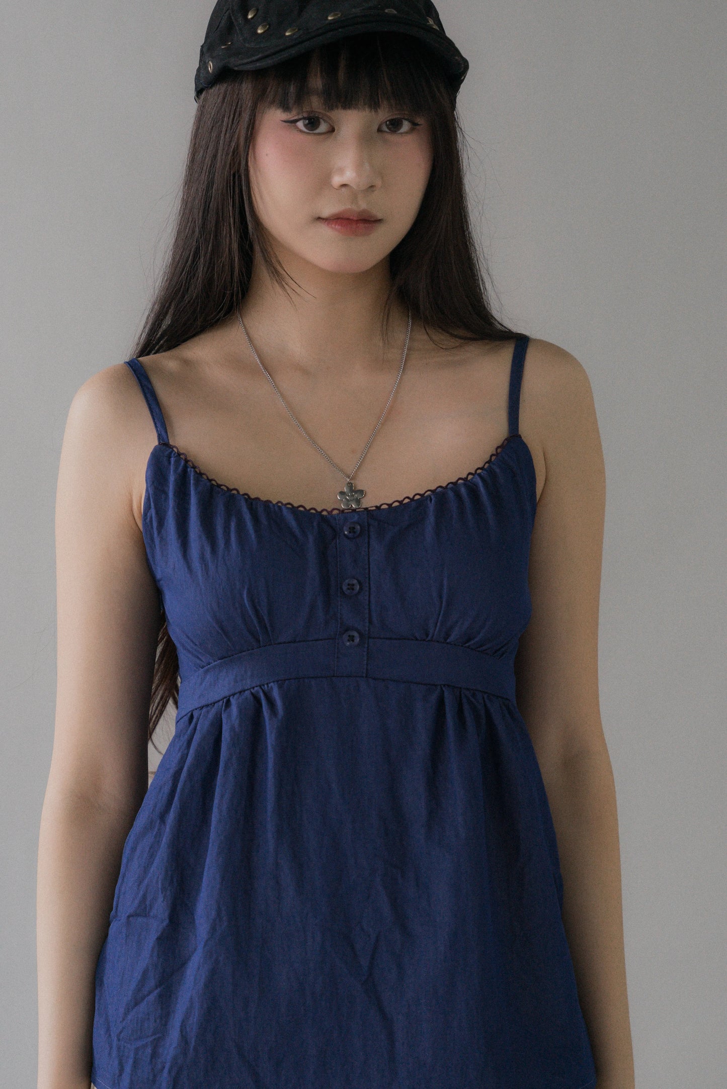 Sydney Scallop Trim Padded Button Tank Top