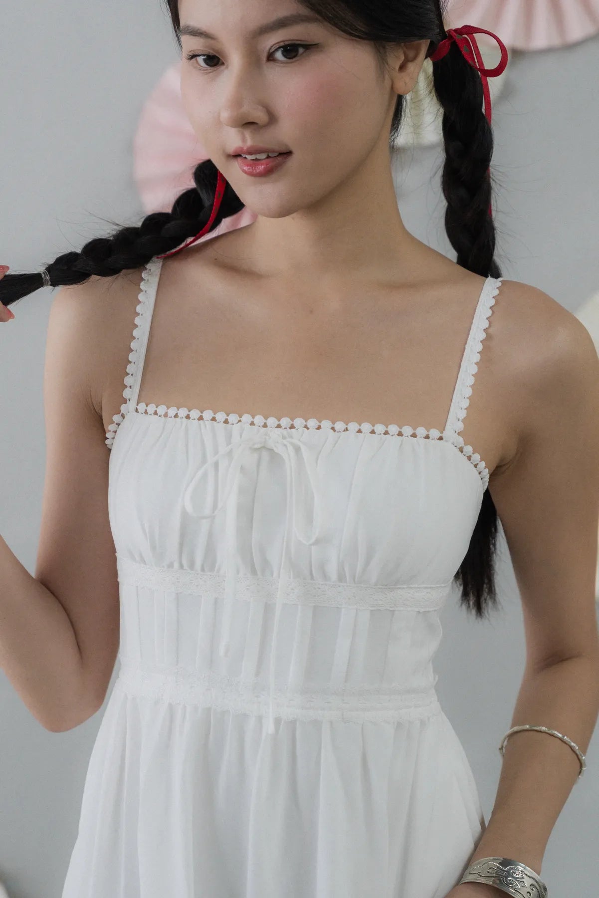 Elysia Ribbon Pintuck Padded Maxi Dress