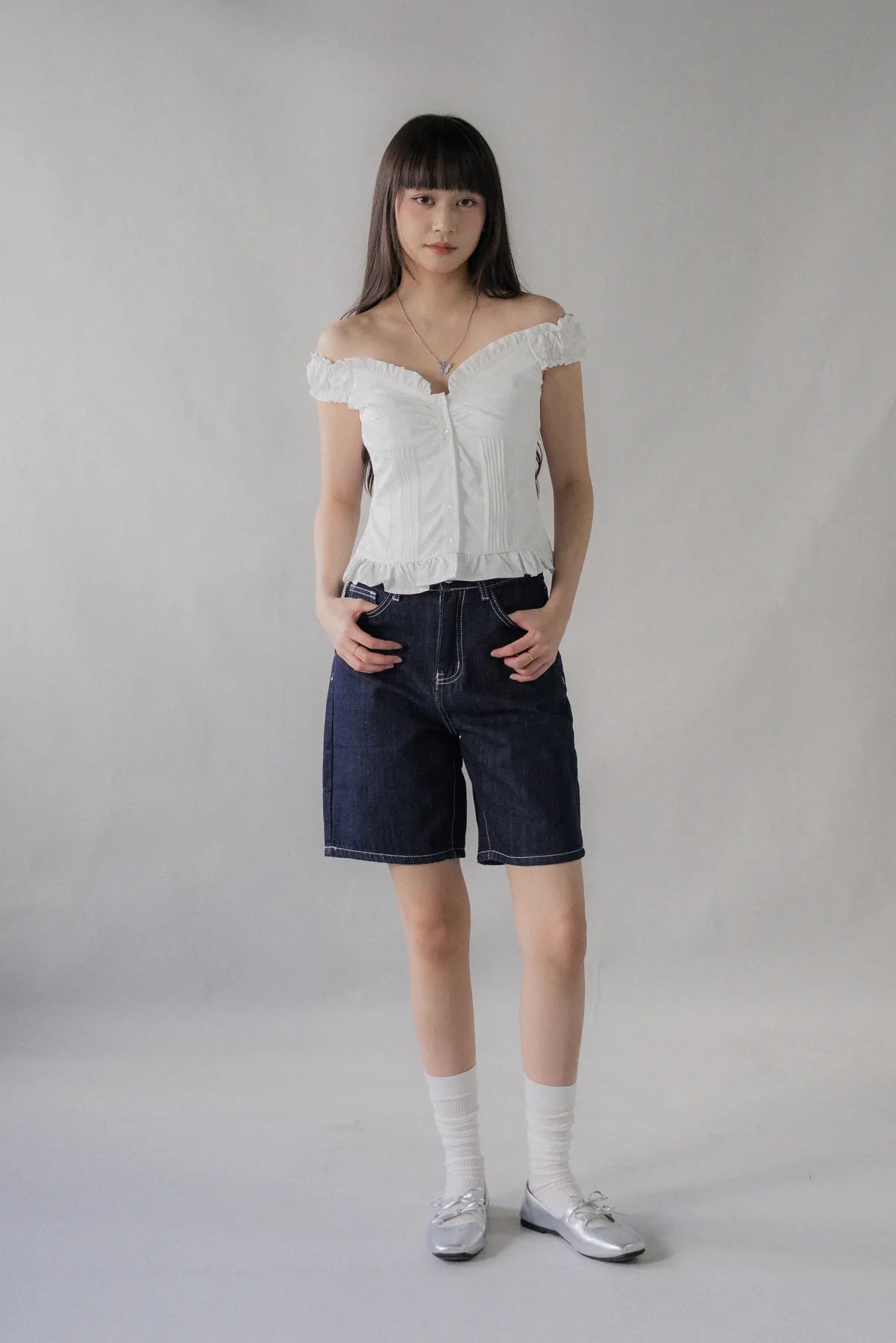 Georgie Pintuck Ruffle Puffed Sleeve Padded Top