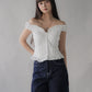 Georgie Pintuck Ruffle Puffed Sleeve Padded Top