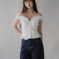 Georgie Pintuck Ruffle Puffed Sleeve Padded Top