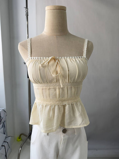 Ellie Ribbon Pintuck Padded Babydoll Top