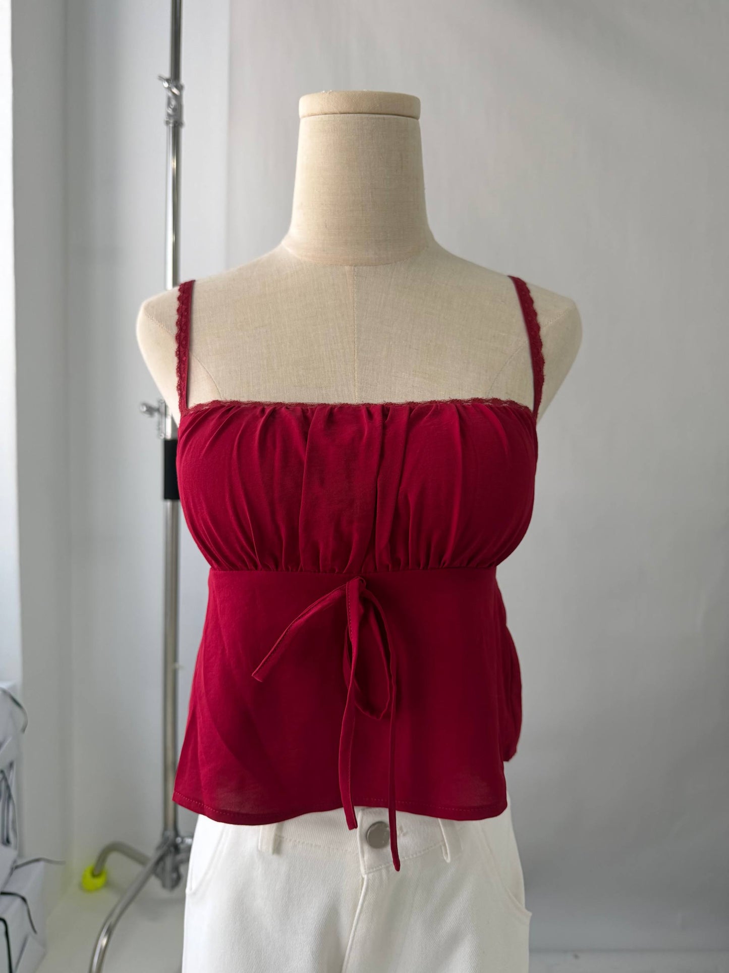 Kiara Lace Trim Ribbon Padded Babydoll Top