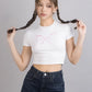 Hanni Plaid Ribbon Cropped Baby Tee in Pink