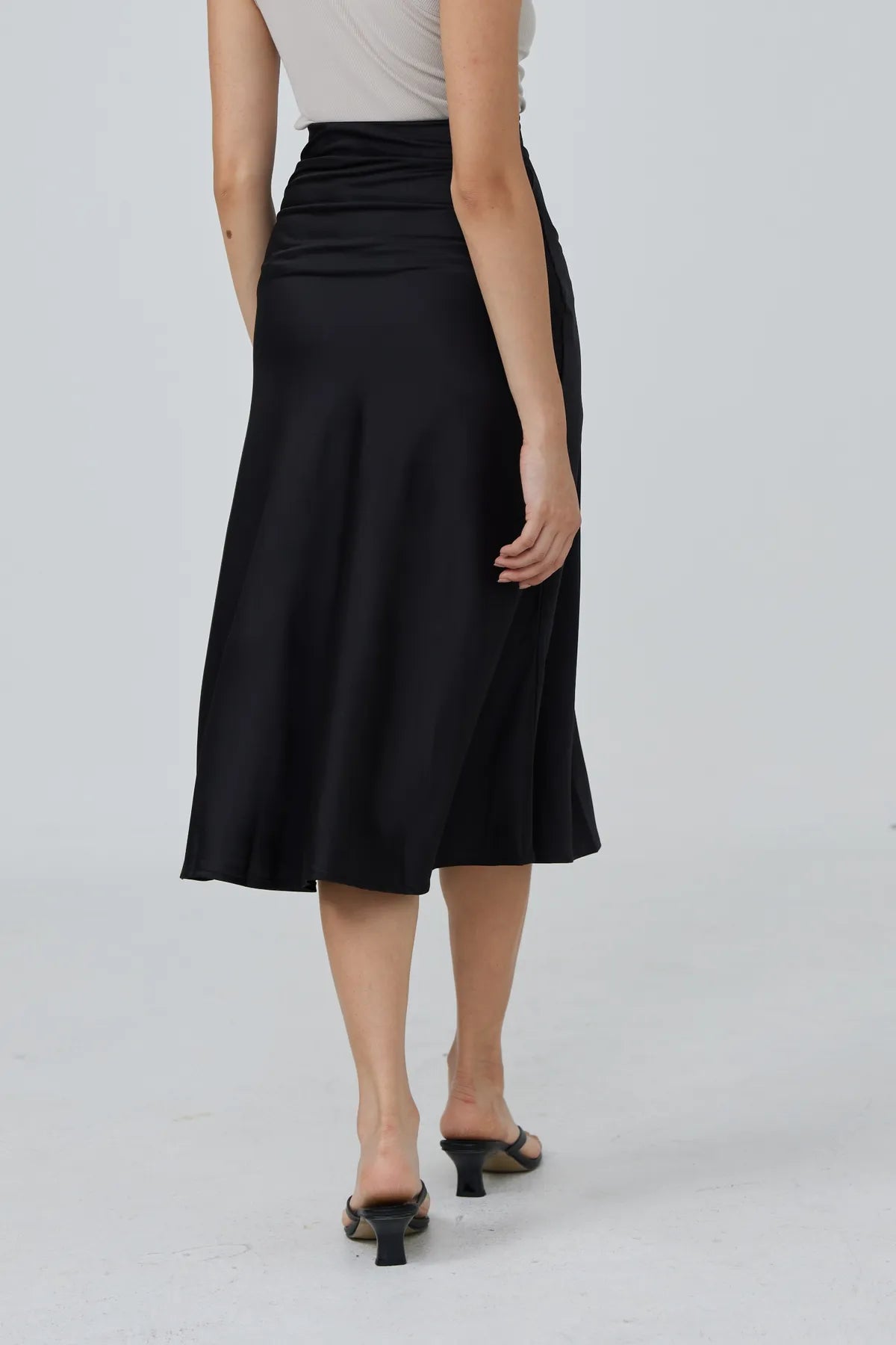 Iris Satin Swing Midi Skirt