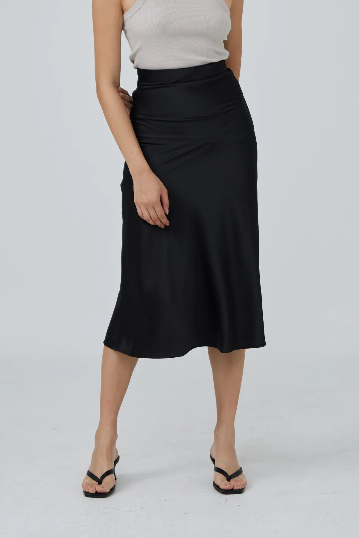 Black swing top midi skirt