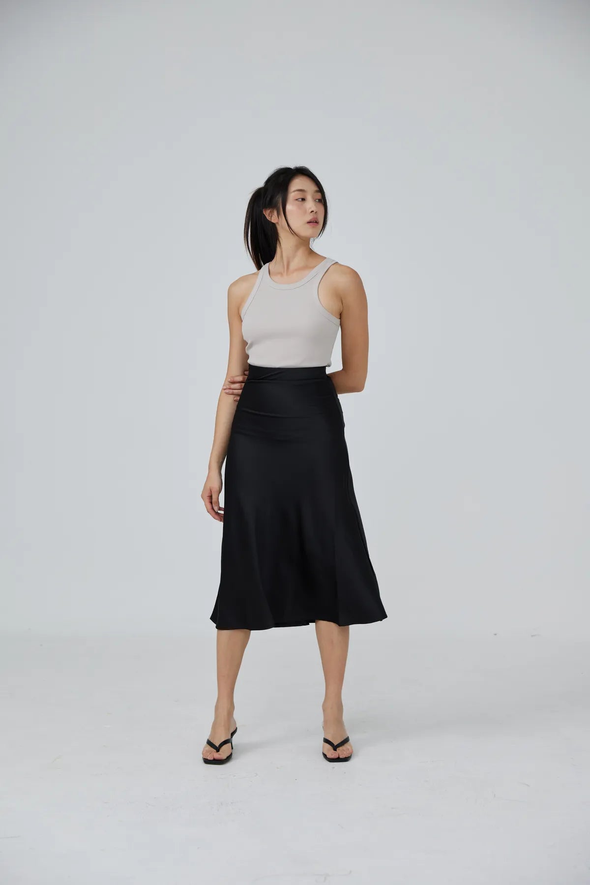 Iris Satin Swing Midi Skirt