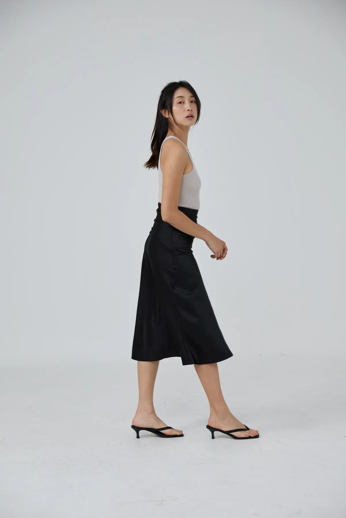 Iris Satin Swing Midi Skirt